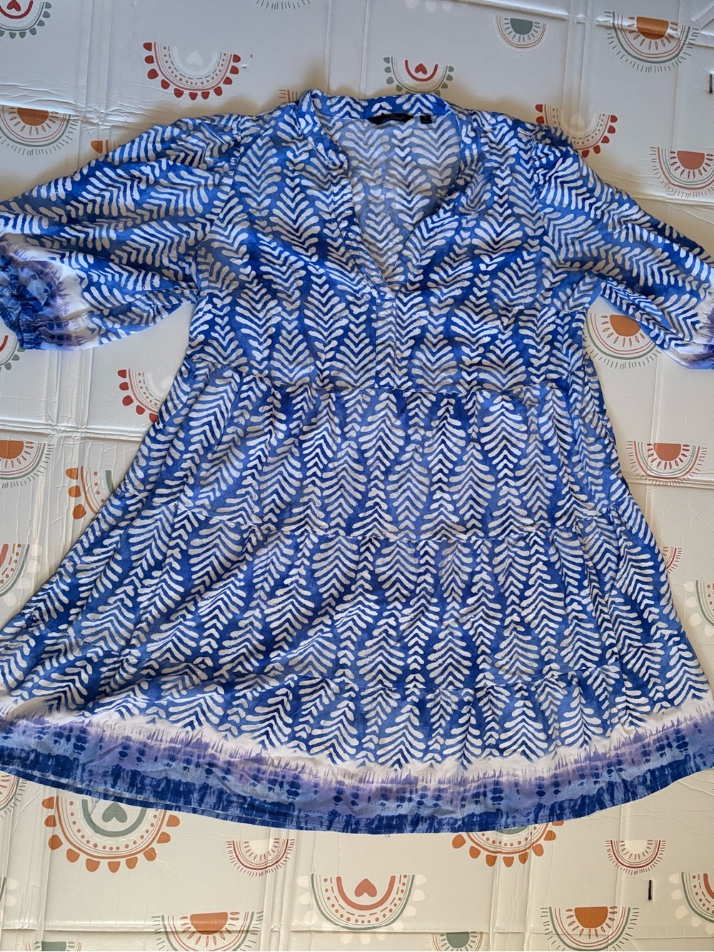 Mlle Gabrielle Blue and White Printed Midi Dress